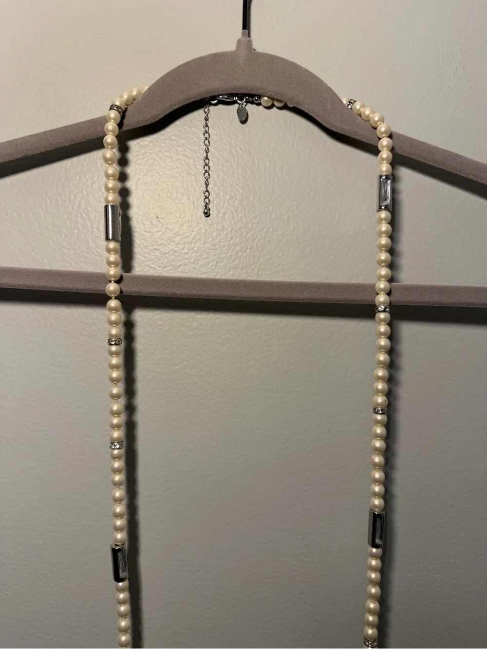 Lia Sophia Long Pearl-Style Necklace with Silver Tubes